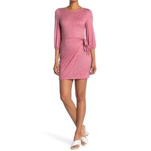 KENEDIK Woman's Faux Wrap Balloon Sleeve Mini Dress In Heather Berry Size S